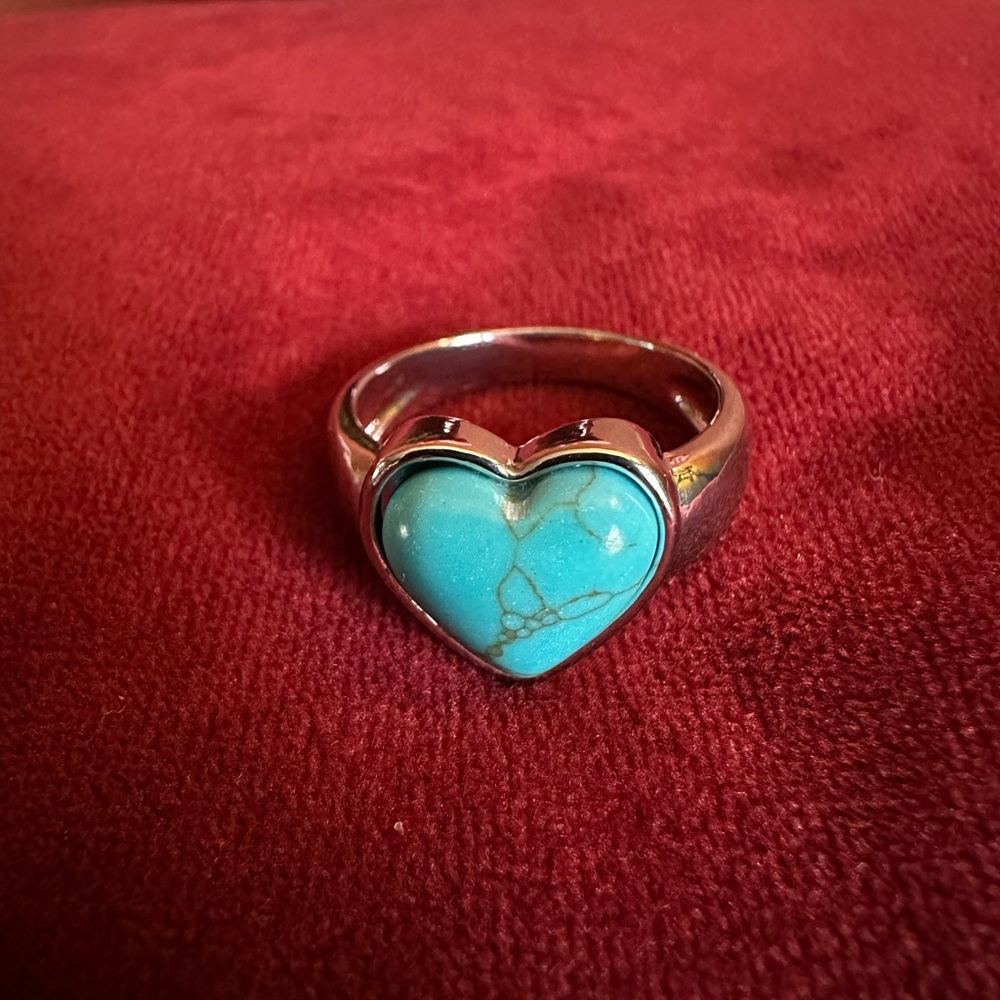 Heart Turquoise Stone Ring - Silver-Tone Women’s Ring